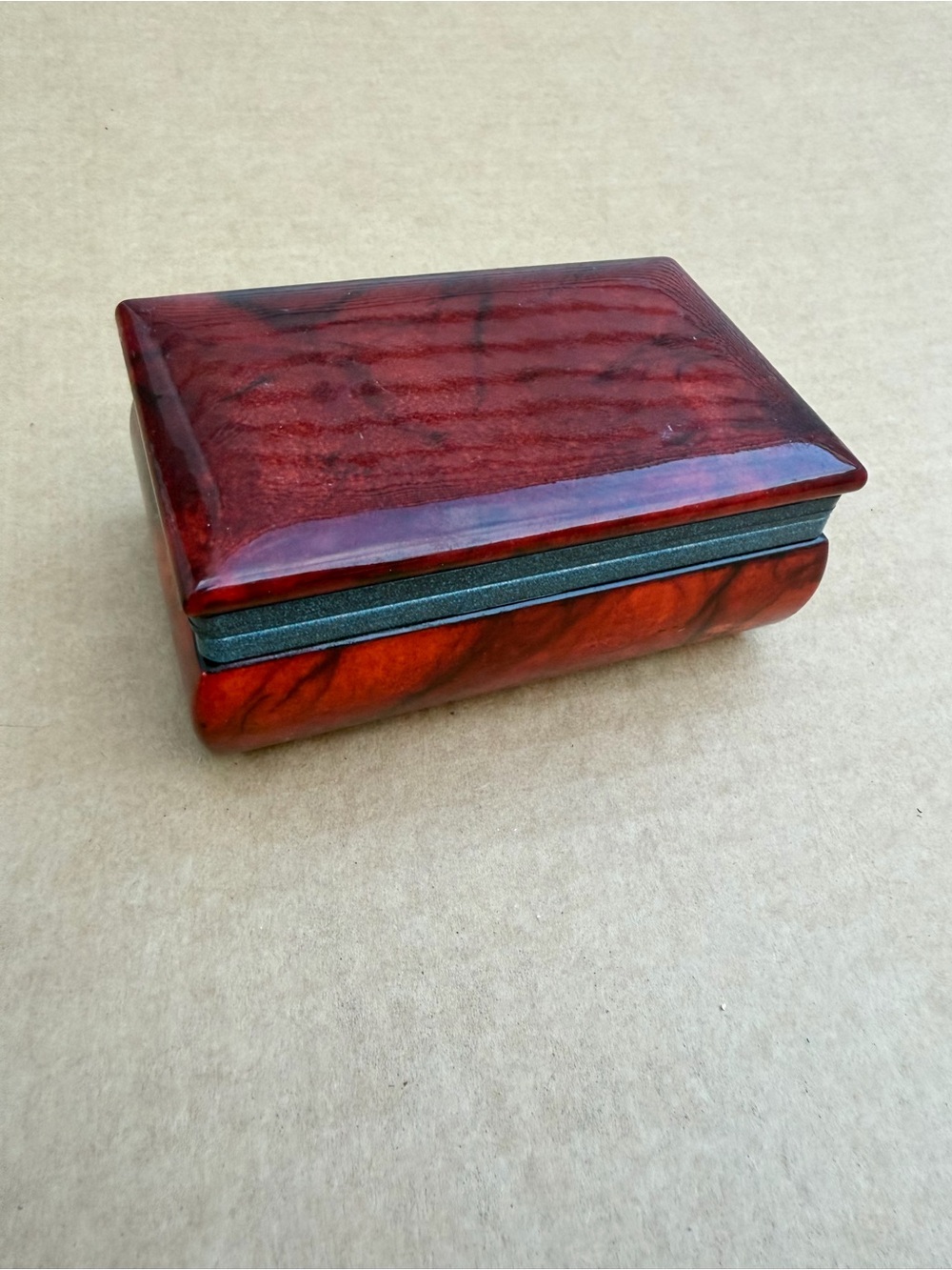 Vintage Italian Red Alabaster Jewelry Trinket Box Hand Carved Italy